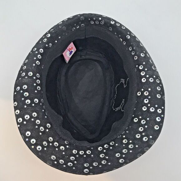 Hello Kitty Fedora Hat Sanrio Girls OSFM Black & Pink Sequins Bucket Headwear - Picture 7 of 8